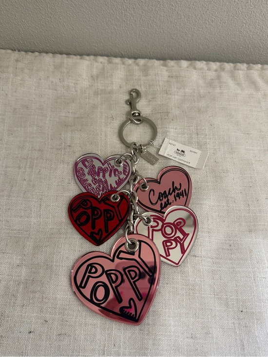 Coach Accessories - Coach Poppy Multicolor Red and Pink Heart Mirror Charm Keychain NWT